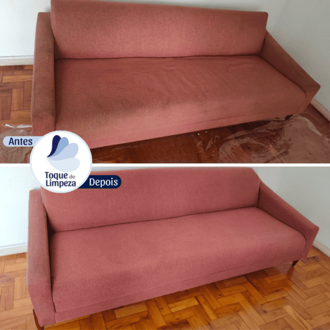 Imagem mostrando sofás e cholhões antes e depois da limpeza