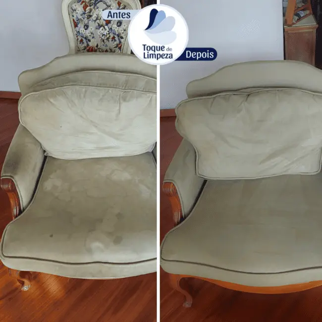 Imagem mostrando sofás e cholhões antes e depois da limpeza