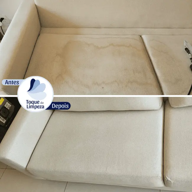 Imagem mostrando sofás e cholhões antes e depois da limpeza